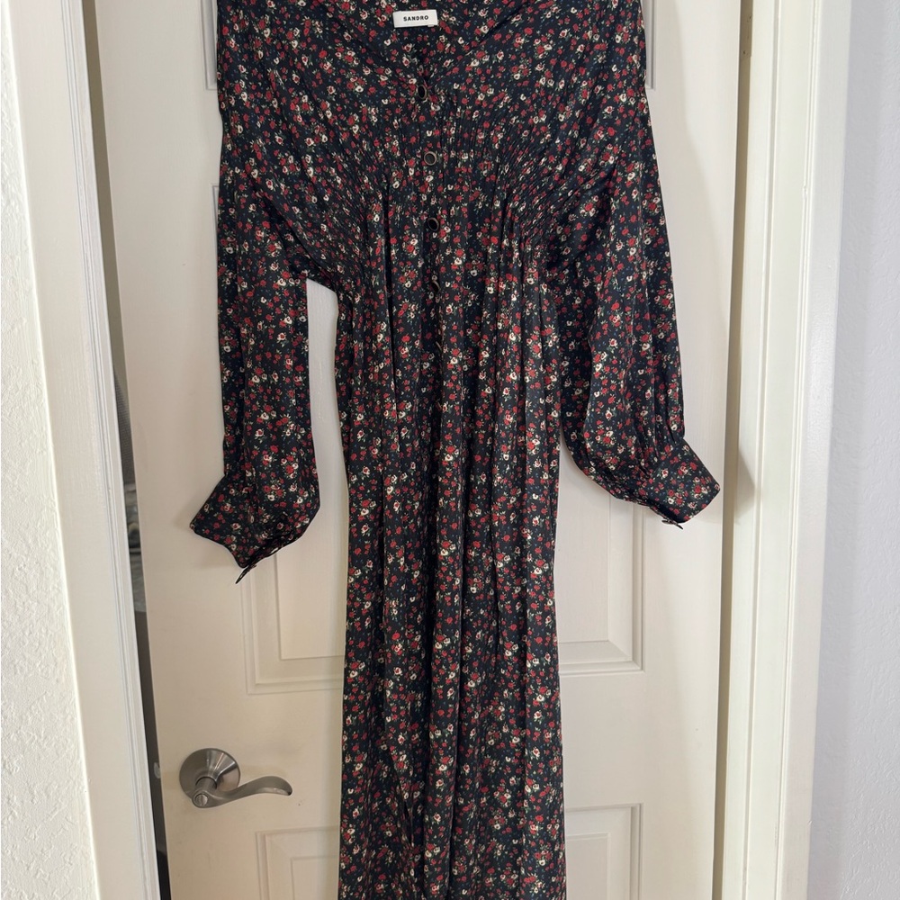 Sandro Black Floral Maxi Dress - size sm like new!